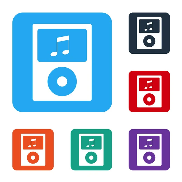 Witte Muziekspeler Pictogram Geïsoleerd Witte Achtergrond Draagbaar Muziekapparaat Stel Pictogrammen — Stockvector