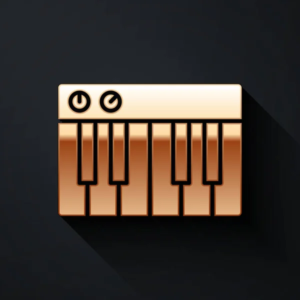 Icône Synthétiseur Gold Music Isolée Sur Fond Noir Piano Électronique — Image vectorielle