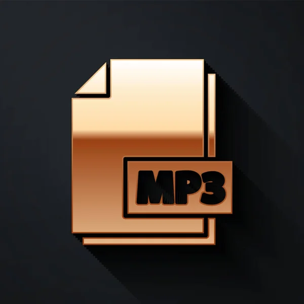 Gold Mp3档案文件下载在黑色背景上隔离的Mp3按钮图标 Mp3音乐格式标志 Mp3文件符号 长影子风格 病媒图解 — 图库矢量图片