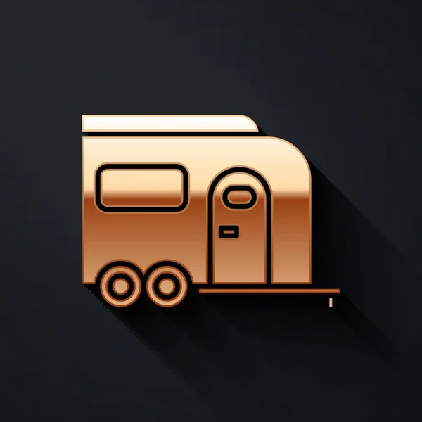 Gold Camping Trailer Icon Isolated Black Background Travel Mobile Home — Stock Vector
