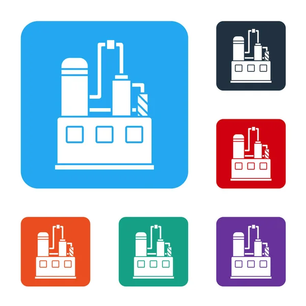 White Oil Gas Industrial Factory Building Icon Isolated White Background — Stock Vector