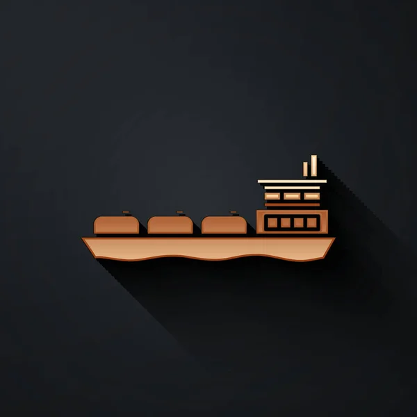 Gold Oil Tanker Ship Icon Isolated Black Background Long Shadow — Stock Vector