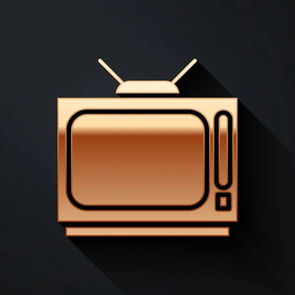 Золотая Иконка Телевизора Выделена Чёрном Фоне Телевизионный Знак Длинный Стиль — стоковый вектор