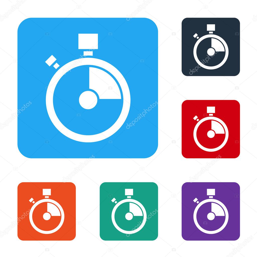 White Fast time delivery icon isolated on white background. Timely service, stopwatch in motion, deadline concept, clock speed. Set icons in color square buttons. Vector Illustration