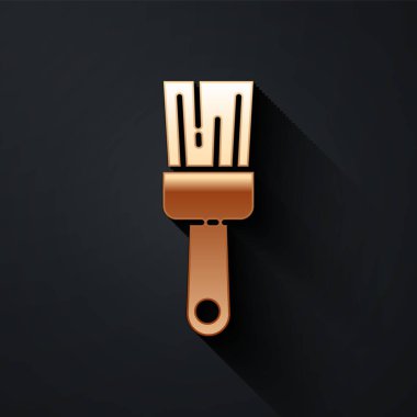 Siyah arkaplanda altın boya fırçası simgesi izole edildi. Uzun gölge tarzı. Vektör İllüstrasyonu