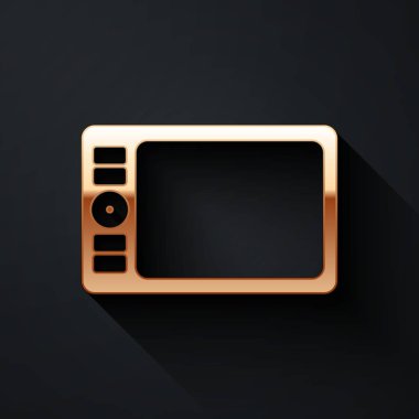 Siyah arkaplanda izole edilmiş altın Grafik tableti simgesi. Uzun gölge tarzı. Vektör İllüstrasyonu