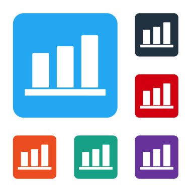 Beyaz Pie grafiksel bilgi simgesi beyaz arkaplanda izole edildi. Diyagram çizelgesi. Renkli kare düğmelerle simgeleri ayarla. Vektör İllüstrasyonu