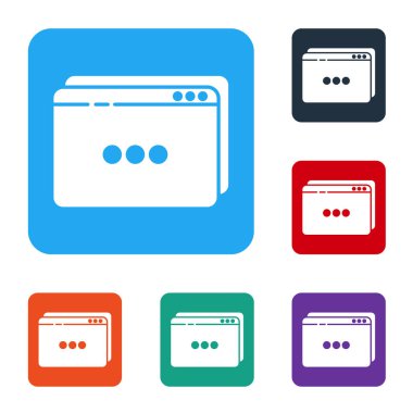 Beyaz Web Sitesi şablon simgesi beyaz arkaplanda izole edildi. İnternet iletişim protokolü. Renkli kare düğmelerle simgeleri ayarla. Vektör İllüstrasyonu