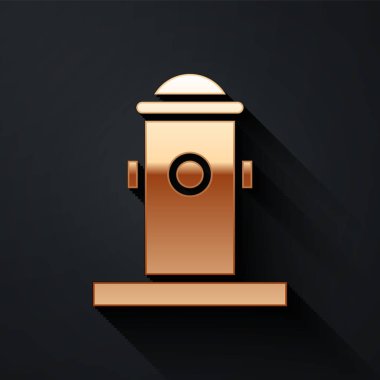 Altın yangın musluğu simgesi siyah arkaplanda izole edildi. Uzun gölge tarzı. Vektör İllüstrasyonu