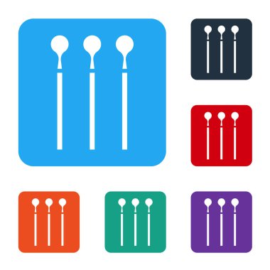 Beyaz arkaplanda beyaz kibrit simgesi izole edildi. Renkli kare düğmelerle simgeleri ayarla. Vektör İllüstrasyonu