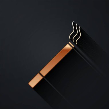 Siyah arka planda izole edilmiş altın sigara ikonu. Tütün tabelası. Sigara içme sembolü. Uzun gölge tarzı. Vektör İllüstrasyonu