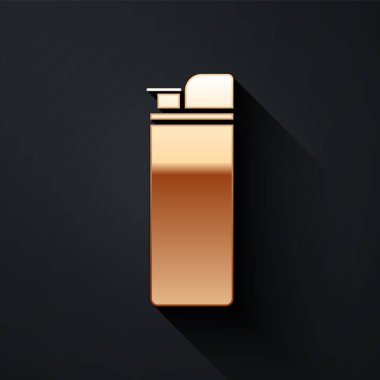 Siyah arkaplanda izole edilmiş Altın Işık simgesi. Uzun gölge tarzı. Vektör İllüstrasyonu