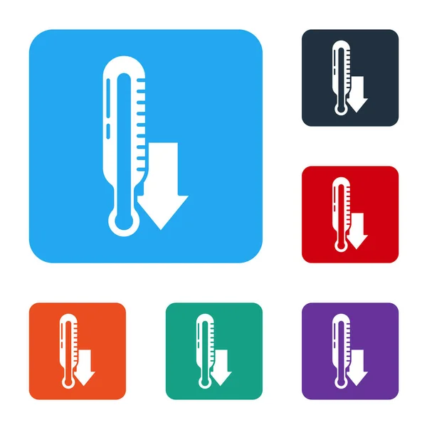 Белый Метеорологический Термометр Измеряющий Значок Белом Фоне Термометр Показывает Жаркую — стоковый вектор