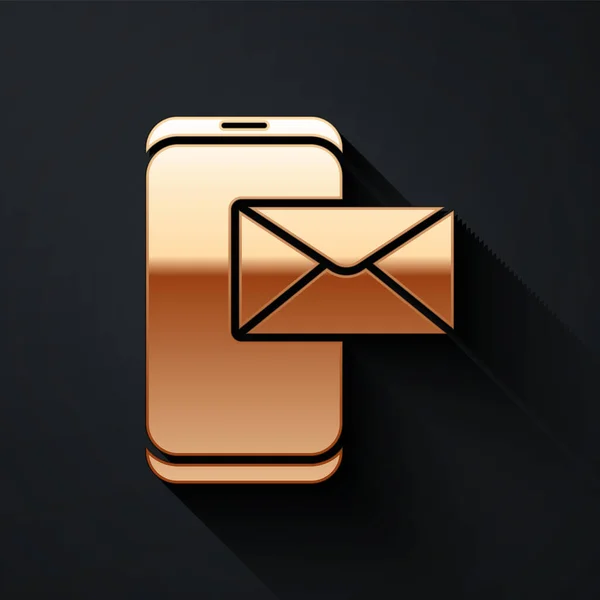 Gold Mobile Enveloppe Nouveau Message Icône Courrier Isolé Sur Fond — Image vectorielle