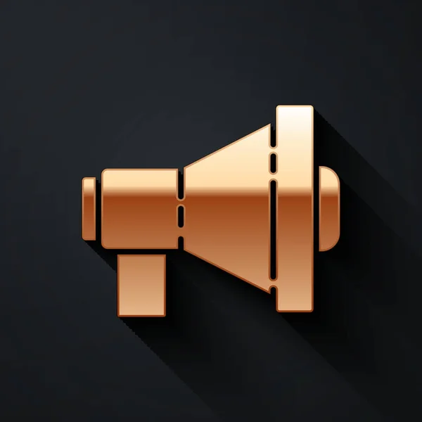 Siyah Arkaplanda Izole Edilmiş Altın Megafon Simgesi Yüksek Sesle Konuşma — Stok Vektör