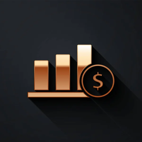 Gráfico Tarte Ouro Ícone Símbolo Infográfico Dólar Isolado Fundo Preto — Vetor de Stock