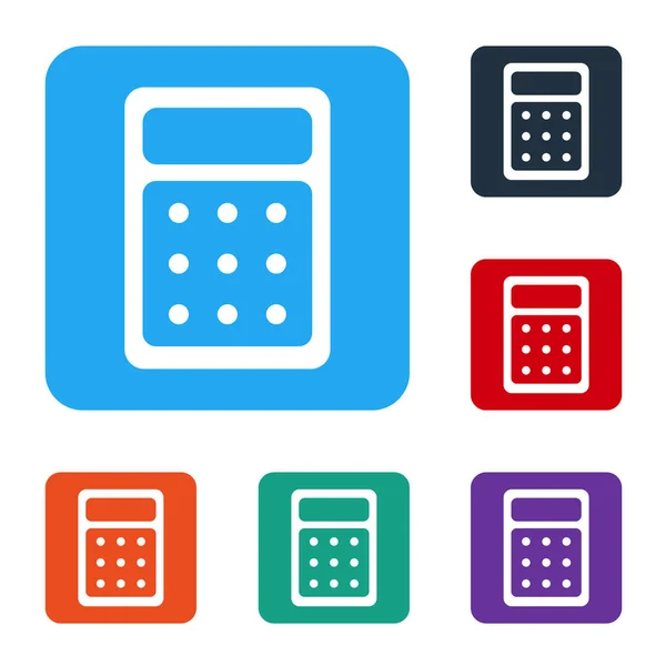 Witte Calculator Pictogram Geïsoleerd Witte Achtergrond Boekhoudkundig Symbool Bedrijfsberekeningen Wiskunde — Stockvector