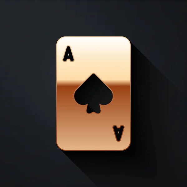 Gold Speelkaart Met Schoppen Symbool Pictogram Geïsoleerd Zwarte Achtergrond Casino — Stockvector