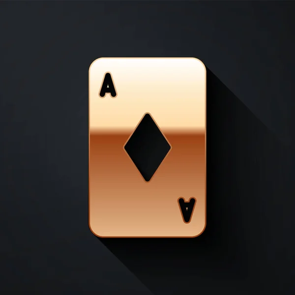 Gold Speelkaart Met Diamanten Symbool Pictogram Geïsoleerd Zwarte Achtergrond Casino — Stockvector