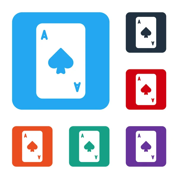 白色扑克与黑桃符号图标隔离在白色背景 赌场赌博 在彩色正方形按钮中设置图标 病媒图解 — 图库矢量图片