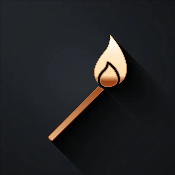 Gold Burning Match Met Vuur Pictogram Geïsoleerd Zwarte Achtergrond Match — Stockvector