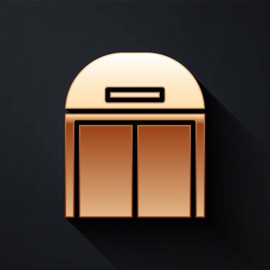 Altın Uçak hangarı simgesi siyah arka planda izole edildi. Uzun gölge tarzı. Vektör İllüstrasyonu