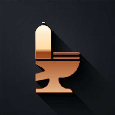 Siyah arka planda izole edilmiş altın klozet ikonu. Uzun gölge tarzı. Vektör İllüstrasyonu