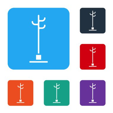 Beyaz önlük simgesi beyaz arkaplanda izole edildi. Renkli kare düğmelerle simgeleri ayarla. Vektör İllüstrasyonu