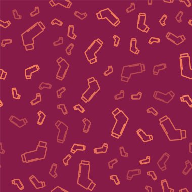 Kahverengi çizgi astım ikonu kırmızı arkaplanda izole edilmiş pürüzsüz desen. Öksürük şurubu, solunum, alerjik hasta. Tıbbi alerji astım spreyi. Vektör İllüstrasyonu