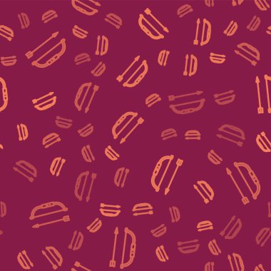 Kahverengi çizgi yay ve ok ok ok simgesinde izole edilmiş kırmızı arkaplanda pürüzsüz desen. Vektör İllüstrasyonu