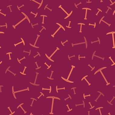 Kahverengi çizgili Kazma simgesi kırmızı arkaplanda izole edilmiş. Vektör İllüstrasyonu