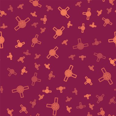 Kahverengi çizgi sanayi metalik borular ve kapakçık ikonu kırmızı arka planda izole edilmiş pürüzsüz desen. Vektör İllüstrasyonu