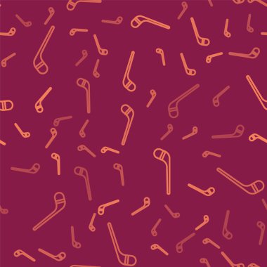 Kahverengi çizgi buz hokeyi sopaları kırmızı arka planda izole edilmiş pürüzsüz desen. Vektör İllüstrasyonu