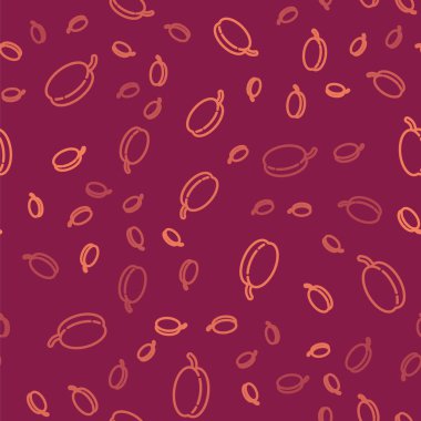 Kahverengi çizgi erik meyvesi ikonu kırmızı arka planda izole edilmiş pürüzsüz desen. Vektör İllüstrasyonu