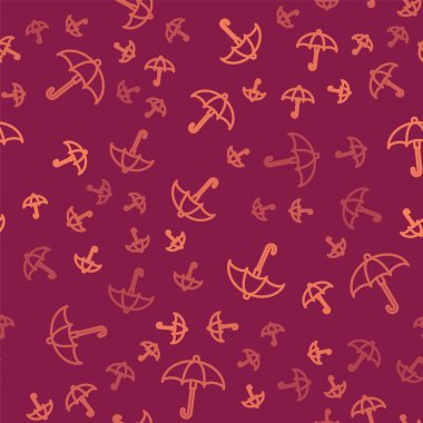 Kahverengi çizgi klasik klasik açılır şemsiye simgesi kırmızı arkaplanda izole edilmiş pürüzsüz desen. Yağmur koruma sembolü. Vektör İllüstrasyonu