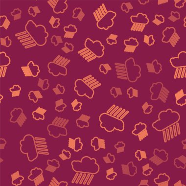 Kahverengi çizgi bulutu ve yağmur ikonu kırmızı arka planda izole edilmiş pürüzsüz desen. Yağmur damlaları ile yağmur bulutu yağışı. Vektör İllüstrasyonu