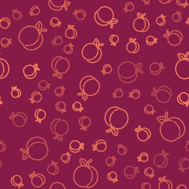 Kahverengi çizgi şeftali, şeftali veya nektarin, yaprak simgesi, kırmızı arka planda izole edilmiş, dikişsiz desen. Vektör İllüstrasyonu