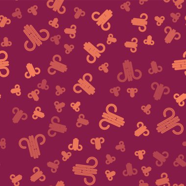 Kahverengi çizgi rüzgâr simgesi kırmızı arkaplanda izole edilmiş. Rüzgarlı bir hava. Vektör İllüstrasyonu