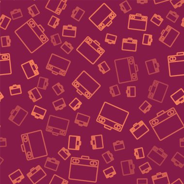 Kahverengi çizgi grafiksel tablet simgesi kırmızı arkaplanda izole edilmiş. Vektör İllüstrasyonu