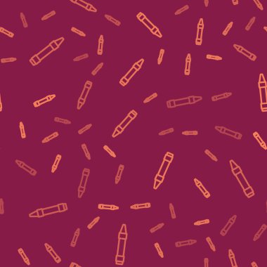 Kırmızı arkaplanda izole edilmiş simge çizimi için kahverengi çizgili mum boya kalemleri. Vektör İllüstrasyonu