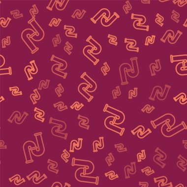 Kahverengi çizgi sanayi metalik boru ikonu kırmızı arka planda izole edilmiş pürüzsüz desen. Tesisat boru hattının farklı şekillerde parçaları. Vektör İllüstrasyonu