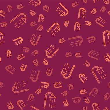 Kahverengi çizgi duş başlığı ve su damlaları akan ikon kırmızı arka planda izole edilmiş pürüzsüz desen. Vektör İllüstrasyonu