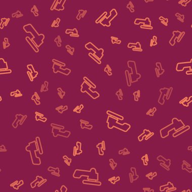 Kahverengi çizgi su musluğu simgesi kırmızı arkaplanda izole edilmiş. Vektör İllüstrasyonu