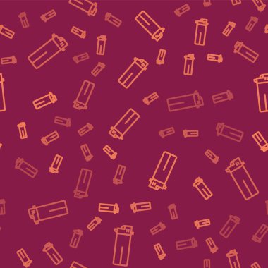 Kahverengi çizgi aydınlatma simgesi kırmızı arkaplanda izole edilmiş pürüzsüz desen. Vektör İllüstrasyonu