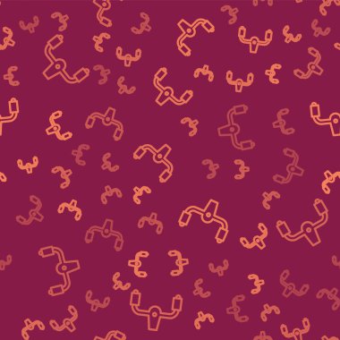 Kahverengi çizgili uçak dümen ikonu kırmızı arka planda izole edilmiş. Uçak kontrol tekerleği. Vektör İllüstrasyonu