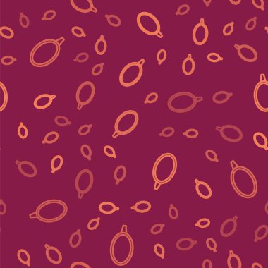 Kahverengi çizgi aynası simgesi kırmızı arkaplanda izole edilmiş kusursuz desen. Vektör İllüstrasyonu