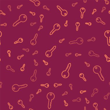 Kahverengi çizgi anahtar simgesi kırmızı arkaplanda izole edilmiş. Vektör İllüstrasyonu