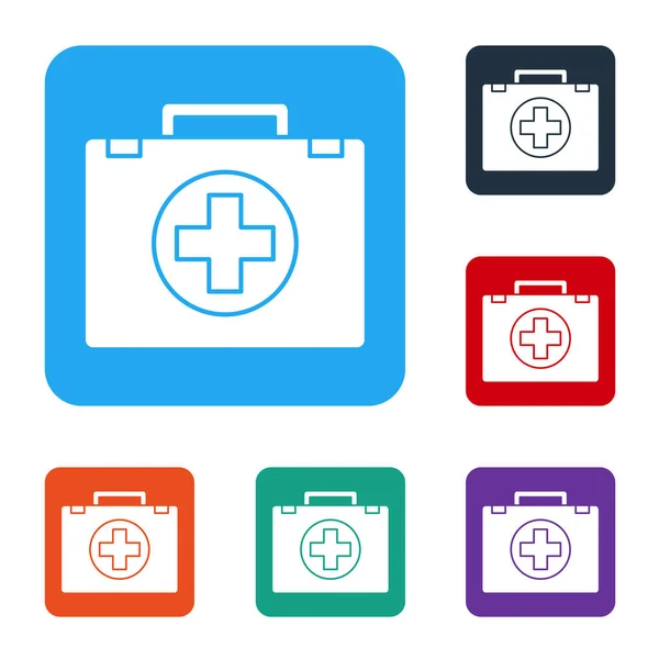 Ícone Kit Primeiros Socorros Branco Isolado Fundo Branco Caixa Médica — Vetor de Stock