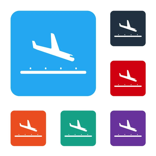 White Plane Landung Symbol Isoliert Auf Weißem Hintergrund Symbol Für — Stockvektor