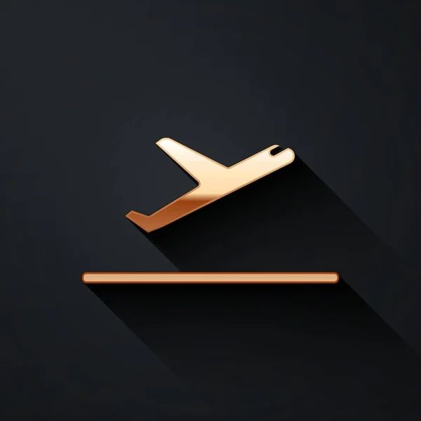 Gold Plane Start Symbol Isoliert Auf Schwarzem Hintergrund Symbol Für — Stockvektor